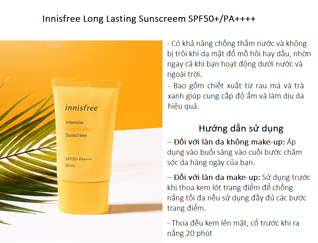 Kem Chống Nắng Chống Trôi Innisfree Intensive Long-Lasting Sunscreen  SPF50+/PA++++ - THEFACESHOP Việt Nam